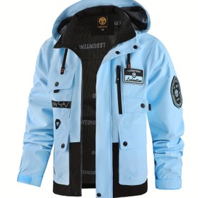 Resim Erkekler İçin İlkbahar Sonbahar Yeni Kapüşonlu İnce Ceket, Erkek Outdoor Sıcak Fırtına Ceketi, Erkek Casual Çok Cepli Kargo Ceketi, Şapkalı Çıkarılabilir Fermuarlı Renkli Detaylı Ceket 