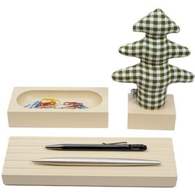 Resim Kayigo Woody Krem Üçlü Ofis Seti - Pötikareli Çam 