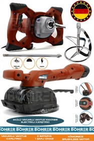 Resim BÖHRER Alman Akülü Vantuz Fayans Makinesi ve Elektrikli 3200W Kırmızı Boya Harç Karıştırıcı 2'Li Kombo Set 