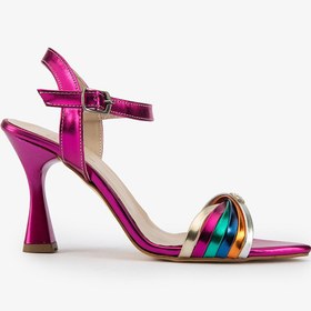 Resim SAYL Fuşya Metalik Bilekten Bağlamalı Taşlı Sivri Burun Kadın Topuklu Ayakkabı 