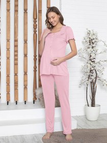 Resim Limissi Loh. Kare Yaka Aplikeli Pijama Takımı - Pembe - Gül Kurusu / M 
