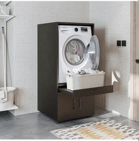 Resim Tek Çekmeceli Ve Kapaklı Çamaşır Ve Kurutma Makinesi Dolap Siyah 