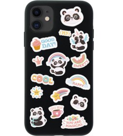 Resim butikcase Iphone 12 Sticker Panda Tasarımlı Siyah Telefon Kılıfı 