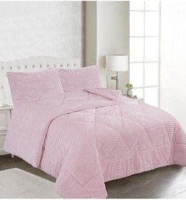 Resim Ece Stripe Çift Kişilik Pelüş Yatak Örtüsü Pudra Pudra 