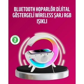 Resim Kablosuz Şarjlı LED Masa Lambası Çalar Saat ve Beyaz Gürültü Özellikli 