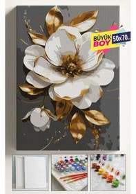 Resim Sayılarla Boyama Seti Numaralı Tuval Fırça Boya Dahil Kasnaklı Set 50x70 Cm Altın Çiçek 