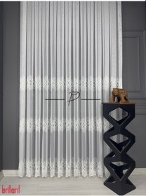 Resim Tül Perde Brillant Marka 3 Hiza İşleme Ankola Desen Ekru 