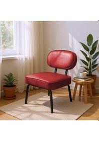 Resim Azra Mobilya Luna Modern Deri Kaplama Metal Ayaklı Berjer / Sandalye - Kırmızı Kırmızı 