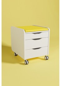 Resim Creo Mobili Çekmeceli Tekerlekli Sirius Keson, Oturulabilir Ofis Ve Ev Komodini, Beyaz/sarı 