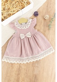 Resim Babymod Güpür Dantelli Fiyonklu Yazlık Müslin Kız Bebek Elbise 001 