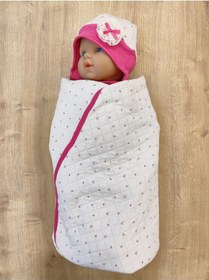 Resim Şapka & Ayakkabılı Kapitone Bebek Battaniyesi - Pembe Puset & Bebek Arabası Örtüsü - %100 Pamuklu Fuşya 