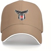 Resim Beşiktaş Logolu Beyzbol Şapkası - UV Koruma, Esnek Tarz, Kahverengi Beyaz Kenarlı, Erkek ve Kadınlar için Üniseks Tasarım 