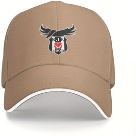 Resim Beşiktaş Logolu Beyzbol Şapkası - UV Koruma, Esnek Tarz, Kahverengi Beyaz Kenarlı, Erkek ve Kadınlar için Üniseks Tasarım 