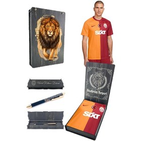 Resim Galatasaray 23-24 Parçalı 5 Yıldızlı Forma + Hybrit Kalem Hediyelik Set Özel Tasarım Hediyelik Ahşap Kutulu Kırmızı - Sarı 