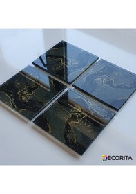 Resim Decorita Cam Bardak Altlığı 4'lü Takım Kahverengi Simli 10 CM x 10 CM Kahverengi 