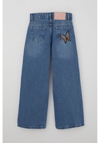 Resim Breeze Kız Çocuk Jean Pantolon Kelebek Nakışlı Düğmeli Fermuarlı 10-14 Yaş, Mavi Mavi 