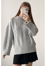 Resim Madmext Gri Bisiklet Yaka Örme Triko Kazak Mg2009 Gri 