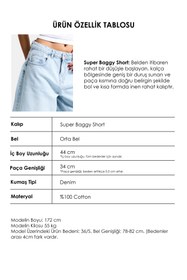 Resim Kadın Ice 4s6-3 Süper Baggy Fit Maxi Boy Bermuda Denim Şort - Ice Rengi / 40 