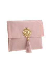 Resim Şantuk Keseli Tafta Seccade Ve İnci Vavlı Tesbih Set , Taşınabilir Namaz Seti, Pudra 