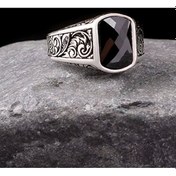 Resim İpek Silver 925 Ayar Gümüş Kalem İşlemeli Motif Zirkon Taşlı Erkek Yüzük Gümüş 
