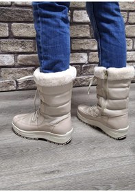 Resim İçi Kürklü Kaydırmaz Kauçuk Taban Su Geçirmez Kar Botu Bej 