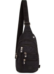 Resim Newish Unisex Krınkıl Kumaş, Su Geçirmez, Çapraz Omuz Çantası, Body Bag, Free Bag Siyah Renk, Günlük, Spor 