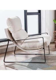 Resim Sller Portatif Metal İskeletli Berjer, Modern Metal İskeletli Portatif Tekli Koltuk Zarif Beyaz 