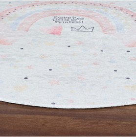 Resim SZK STORE Çocuk Odası Halısı Oyun Matı Makinede Yıkanabilir Kaymaz Taban Leke Tutmaz Yuvarlak 120*120 Gökkuşağ 