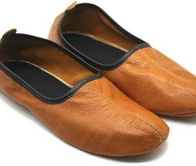 Resim Erkek Kapalı Deri Terlik Antik Tan Geleneksel Babouche Ev Ayakkabıları Yalınayak Moccasin 