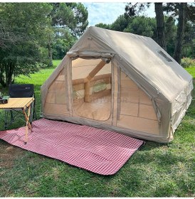 Resim Yek Outdoor 420d Oxford 12 Kişilik 4 Mevsim Soba Çıkışlı Şişme Kamp Çadırı Pompalı, 400x300x210 Cm Krem 