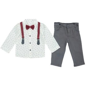 Resim Erkek Bebek %100 Pamuk Papyonlu Ve Askılı Kemerli 2'li Takım 3-24 Ay 12483 beyaz 