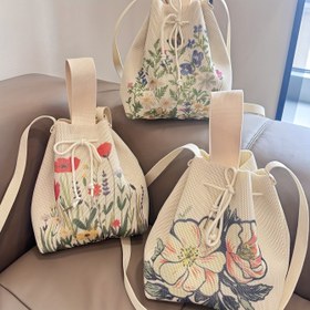 Resim Çiçek Desenli Bağcıklı Sırt Çantası - Şık Pastel Çiçek Tasarımı, Sabit Omuz Askıları, Polyester Örgü, Bahar Kıyafetleri İçin Mükemmel, Sevimli Sırt Çantaları 