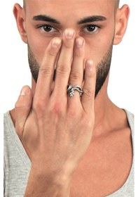 Resim Erkek Antik Gümüş Kaplama Dolama Model Kabartma Baskılı Yılan Formlu Yüzük Gümüş 