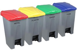 Resim Safell Pedallı Kağıt Plastik Cam Metal Ayrıştırma Kovası - Çöp Konteyneri - 70+70+70+70=280Litre 