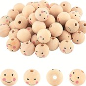 Resim 200/100/50 adet Doğal Ahşap Boncuklar Gülümseyen Yüz Tasarımı - 10/12/20/25mm Yuvarlak Aralayıcı Boncuklar Noel Melek Baş Süsleri, Takı Yapımı, DIY El İşleri (Pembe Vurgular, Düz Boyut), Tatil Süsleri, Eğlenceli Boncuk Tasarımı, Pürüzsüz Boncuk Yüzeyi 