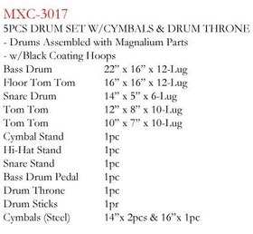 Resim Maxtone MXC-3017FBK 5 Parça Akustik Davul Seti - Siyah (Başlangıç/Orta Seviye) | 22 İnç Bas Davul, Standart Tom ve Trampet Dizilimi, Zil Paketi, Tabure ve Hardware Dahil Komple Set 