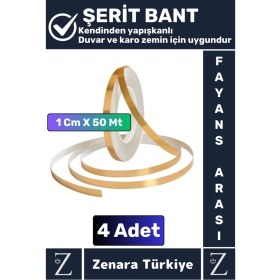 Resim Zenara Premium Kendinden Yapışkanlı Su Geçirmez Fayans Arası Gold Şerit Derz Bant 1 cm x 50 Metre 4 Adet 