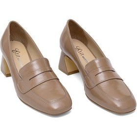 Resim Elit Mireya Kadın Hakiki Rugan Deri Klasik Topuklu Ayakkabı Vizon Vizon 