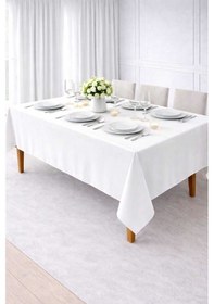 Resim Perdeyap1980 Kadife Dokulu Beyaz Renk Masa Örtüsü Beyaz 