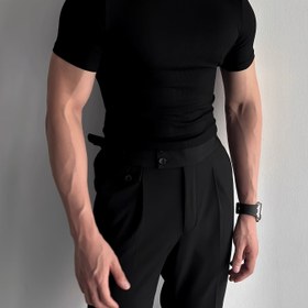 Resim Erkekler İçin Dar Kesim Esnek Kısa Kollu Tişört - Kaburga Yaka, Düz Yeşil, Spor ve Günlük Giyim, Makinede Yıkanabilir, Şık Tasarım, Saydam Olmayan Kumaş 