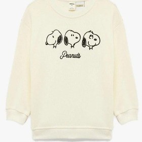 Resim Koton Erkek Bebek Lisanslı Snoopy Baskılı Uzun Kollu Pamuklu Sweatshirt Ekru 