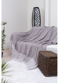 Resim Pamuklu Püsküllü Elmas Desenli Koltuk Örtüsü 170x210 Cm Dekoratif Kanepe, Yatak Ve Tv Örtüsü Kahverengi 