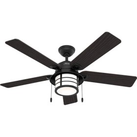 Resim HUNTER FAN Santorini Doğal Demir - 132 cm . Aydınlatmalı Nemli Mekan Tavan Vantilatörü 