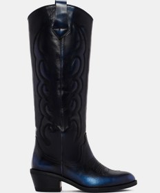 Resim Bestyle Slinky Kadın Mavi Metalik Gerçek Deri Western Çizme 