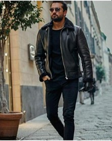 Resim Deriwork Hakiki Deri Kürk Yaka Siyah Erkek Deri Mont Yandan Cepli Deri Ceket Siyah 