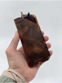 Resim MAT Deri Rayban Gözlük Kabı Efektli Hakiki Deri El Yapımı Slim Okuma Gözlük Kılıfı 