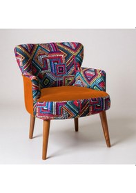 Resim Azra Mobilya Modern Tasarım Dijital Baskılı Babyface Kumaş Berjer Renkli Desen Tekli Koltuk - Turuncu Turuncu 