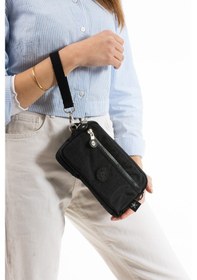Resim Nemo Bags Siyah Unisex Cüzdan, 4 Gözlü, Telefonluk, Crinkle Kumaş, Çapraz Askılı Omuz Çantası, 20x12cm Siyah 