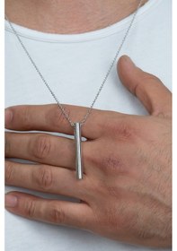 Resim Isim Yazılı Uzun 5Cm Silindir Çubuk Bar Erkek Kolye Eck10 Beyaz 
