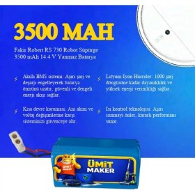 Resim Ümit Maker Fakir Robert RS 730 Robot Süpürge 3500 mAh 14.4 V Yanmaz Batarya - Orjinal Uyumlu Uzun Ömürlü, Yüksek Performans Pil 